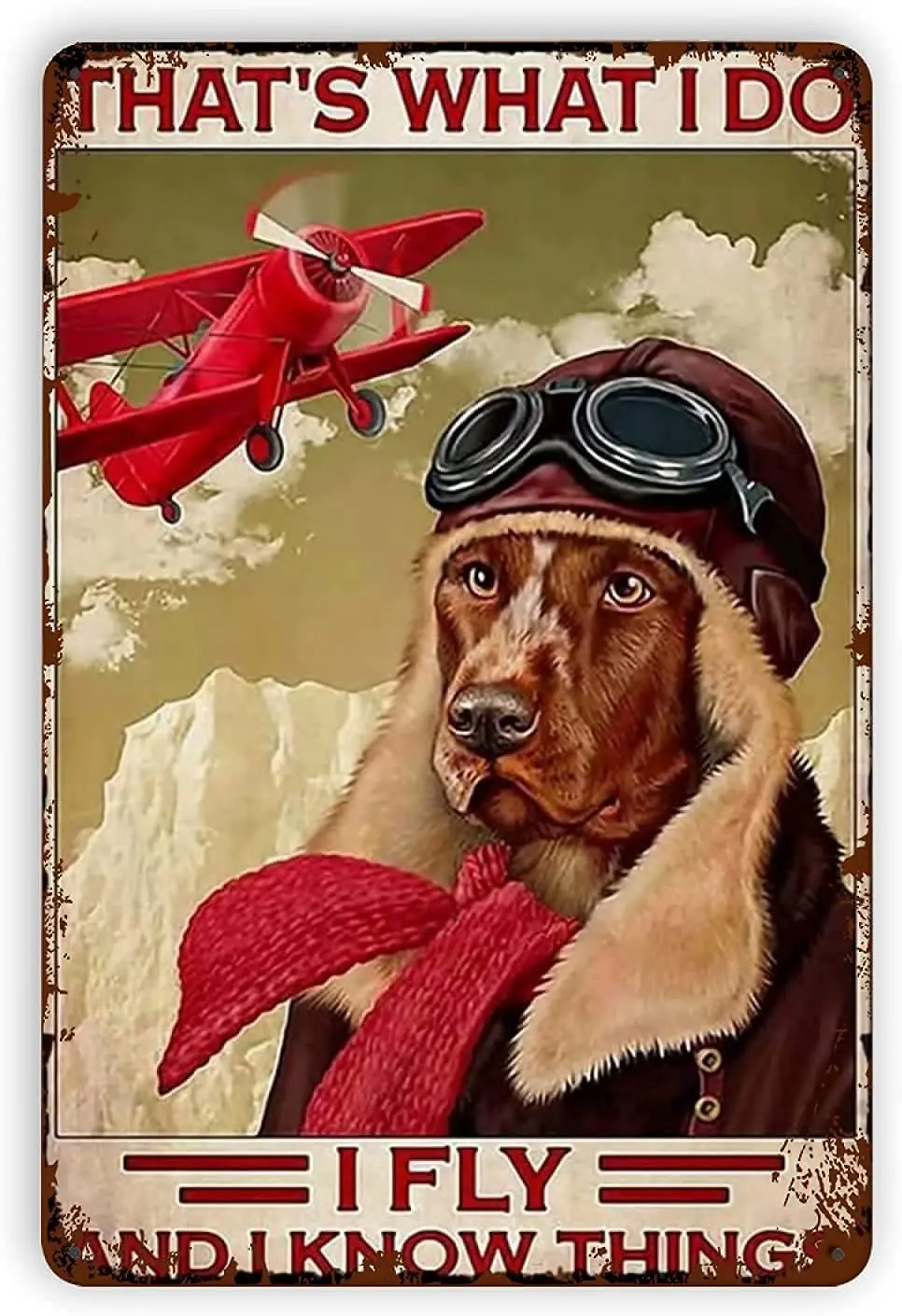 

Dog Pilot Metal Tin Signs Reproduction, Vintage Wall Decor Retro Art Funny Decorations for Home Bar Pub Cafe Farm Room Poster