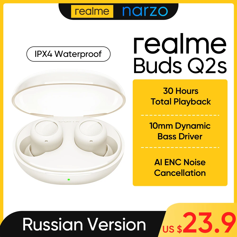

Наушники realme Buds Q2s 30 часов общего воспроизведения 10 мм Динамический басовый драйвер AI ENC Наушники с шумоподавлением для телефонов Android