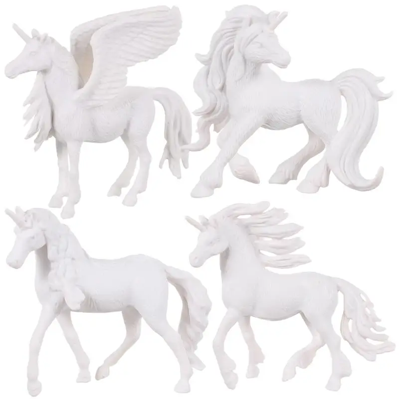 

4pcs White DIY Painting Unicorn Toys Paintable Unicorn Figurines Children Art Craft Toys