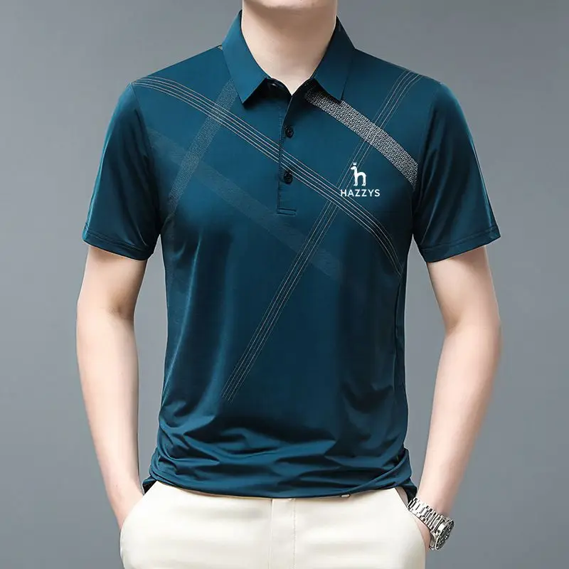 Embroidered LOGO New Men's Polo Golf Shirt Polo Collar Short Sleeve Loose Striped Button Plaid Casual Comfortable Fashion Top