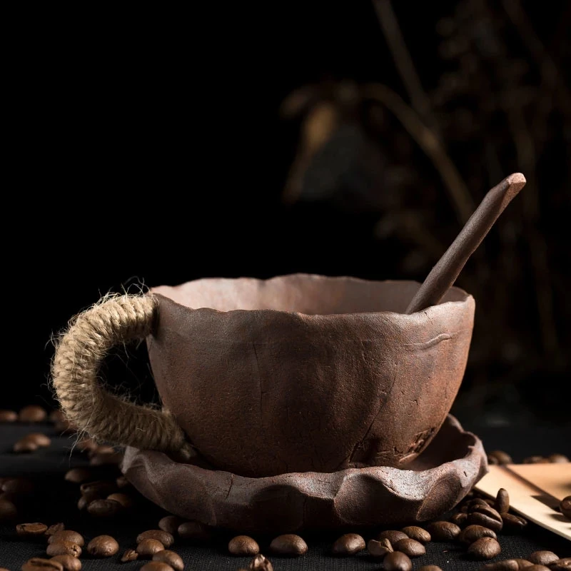 

Handmade coffee mugs cup with coaster spoon household raw ore stoneware ceramic breakfast oatmeal milk office cup 225ML CE / EU