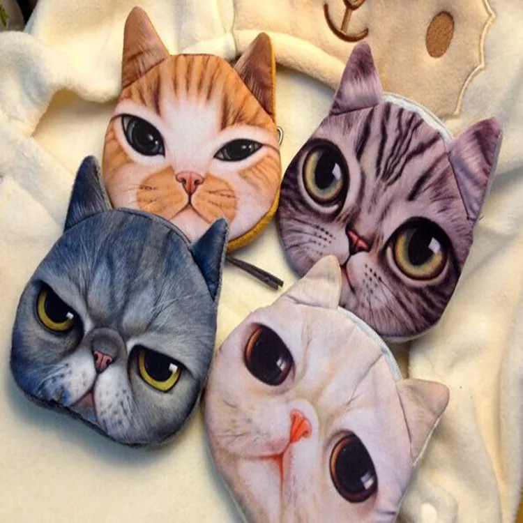 

Coin Purses Wallet Ladies 3D Cat Dog Face Animal Change Money Bag Fashion Cute Small Zipper bag for Women Change Purse Pouch