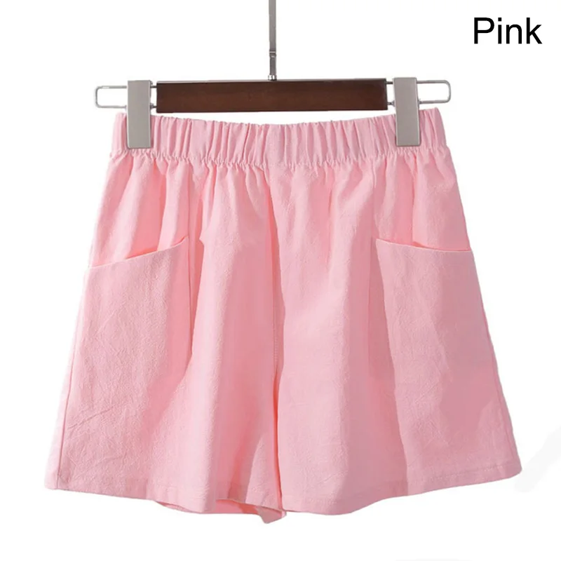 New Cotton Linen Shorts Women's High-waisted Short Pants Loose Elastic Waist Summer Large Size Casual Wide-leg pants Solid Color