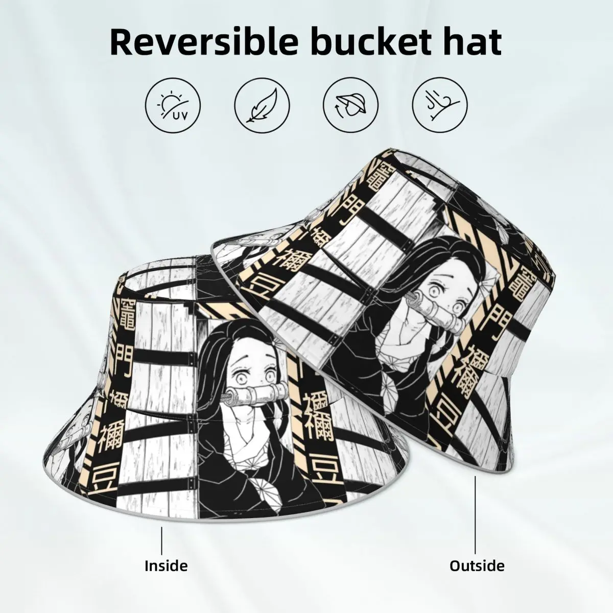 

Nezuko Kamado Demon Slayer Bucket Hat Kimetsu no Yaiba веселые летние шляпы в рыбацком стиле Двусторонняя Светоотражающая шляпа с принтом