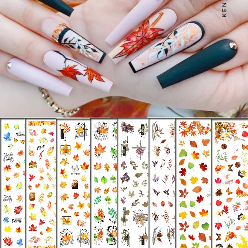 

1 шт. цветные цветы, кленовый лист, трава, 3D наклейки для ногтей, украшение для ногтей, переводки для ногтевого дизайна, «сделай сам», аксессуа...