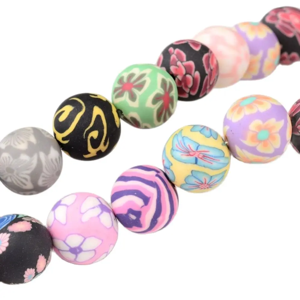 

34pcs/strand Handmade Polymer Clay Round Beads Mixed Color for DIY Jewelry Making Bracelets about 12mm in Diameter Hole: 1.5~2mm
