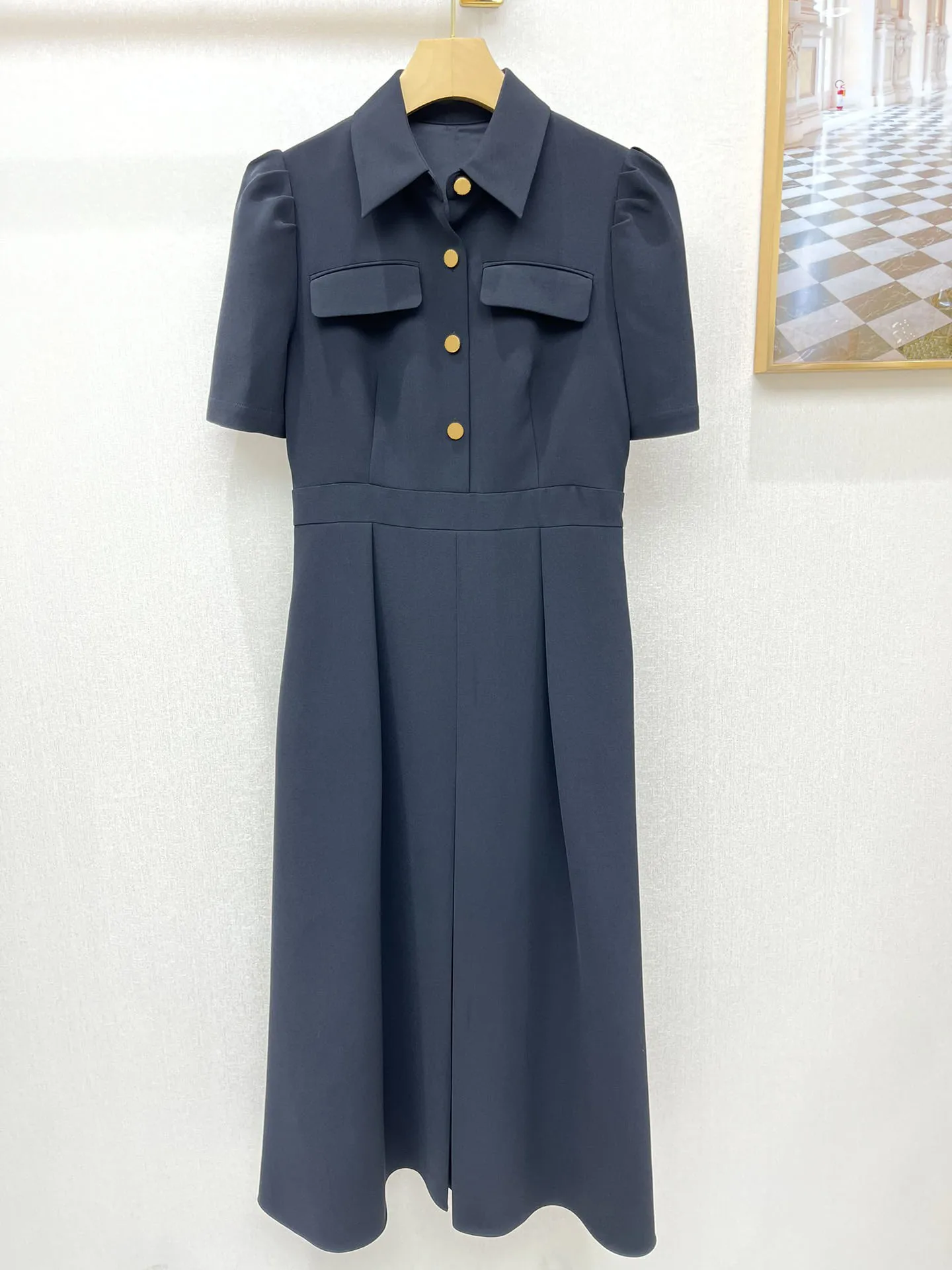 

2023 Spring and summer dress acetic acid fabric, solid color long super aura, three-dimensional tailoring show temperament