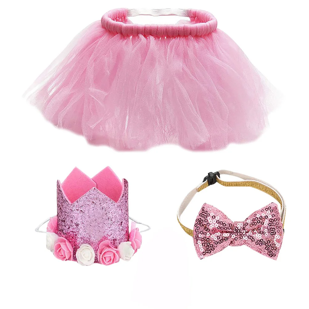 

Flash Costume Pet Mesh Dress Dog Birthday Decoration Kit Party Home Set Skirt Hat
