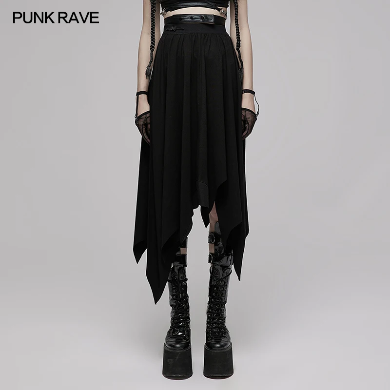 

PUNK RAVE Gothic Daily Irregular Bat-pointed Hem Asymmetric Long Skirt Personality Casual High Waisted Half Skirts for Women