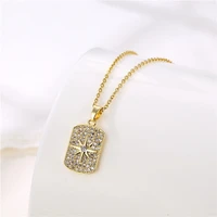 new gold plated octagonal star necklace stainless steel cross chain octagonal star zircon rectangle pendant jewelry