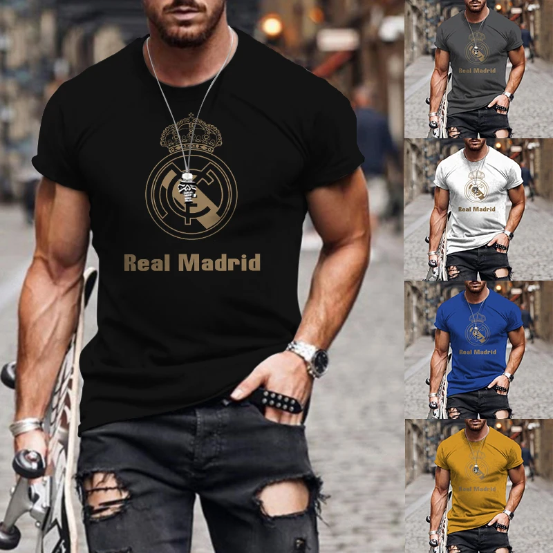 

Футболка мужская оверсайз с коротким рукавом, Повседневная рубашка-поло с 3D рисунком, уличная одежда, Реал Мадрид, лето 2022