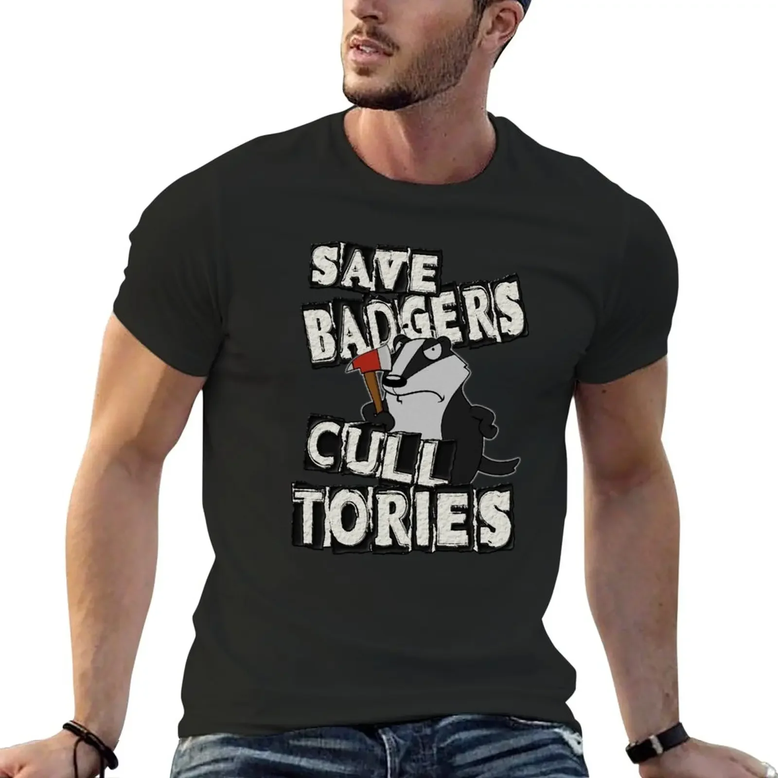 Новая футболка SAVE BADGERS CULL TORIES эстетичная одежда черные футболки черная мужская