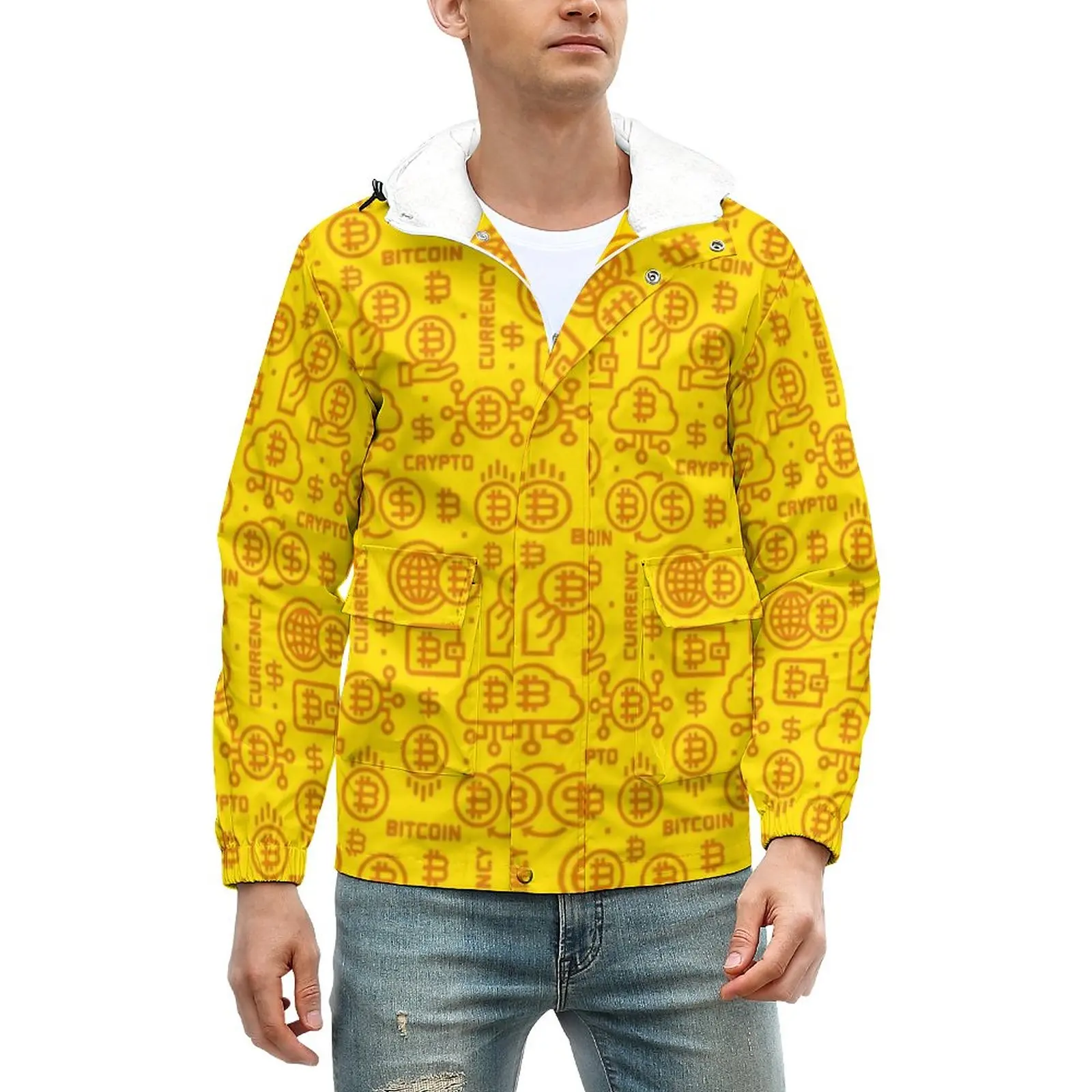 

Повседневные куртки с желтым логотипом биткоина, водостойкие толстые теплые ветровки для криптовалюты, мужские пальто, модная зимняя уличн...