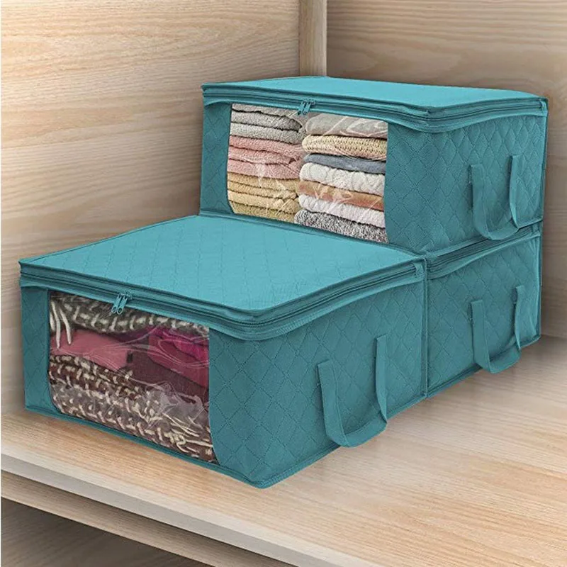 

De Non With Organizer Woven Fabric Clothes Capacity Storage Quilts Rangement Clothing Folding Organiseurs Box Case Large Zipper