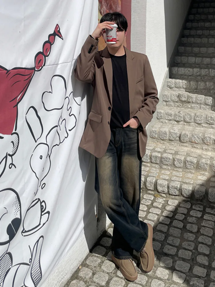 Мужские джинсовые брюки в корейском стиле однотонные стиральные повседневные