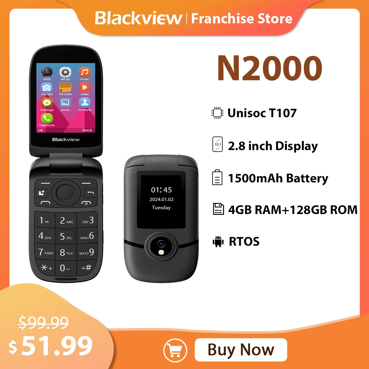 Blackview N2000 2 8-дюймовый раскладной телефон мобильный для пожилых людей два дисплея 4