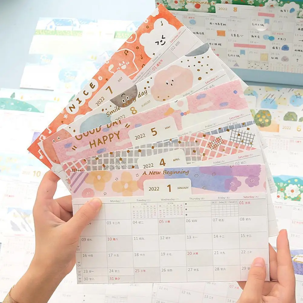 

2022 Pocket Desk Calendar Desktop Storage Decoration Plan Clock-in Calendar Gift For Girls Cute School Office Supp Z1m5