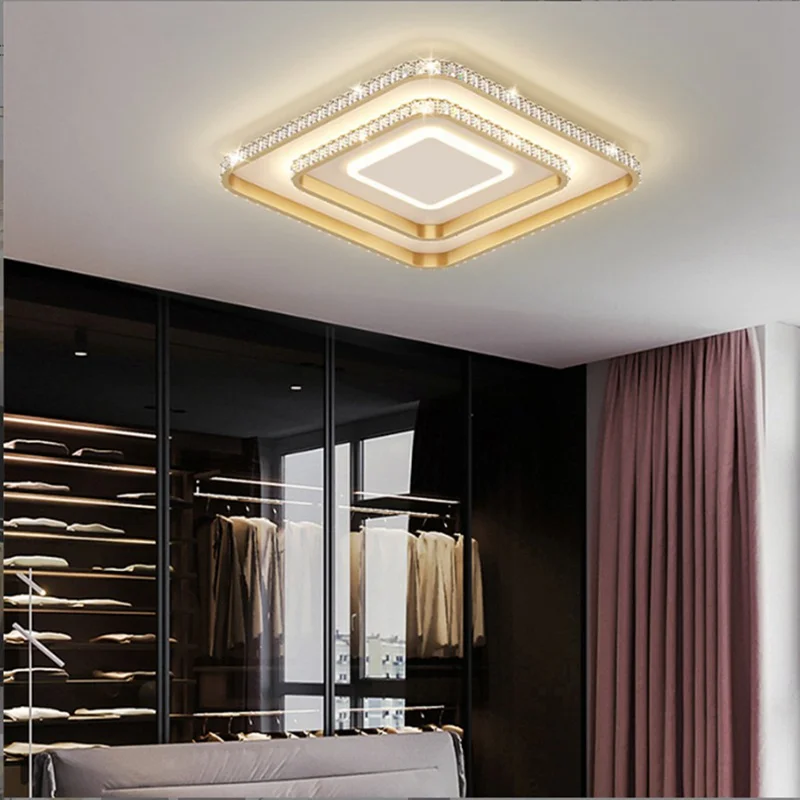 

Light Luxury LED Living Room Ceiling Lamp Modern Crystal Indoor Chandelier Rectangular Round Bedroom Apartment Decorative Lamps