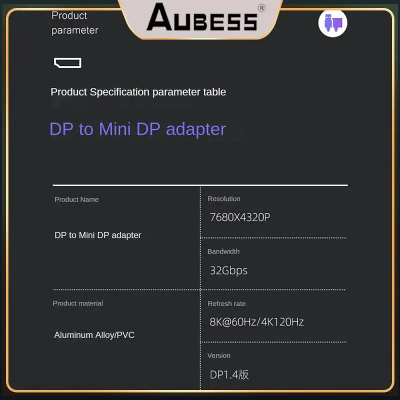 

Universal Dp To Mini Dpz Adapter 32gbps Mini Adapter Bi-directional Dp Male-to-female Displayport Adapter Audio Line Portable 8k