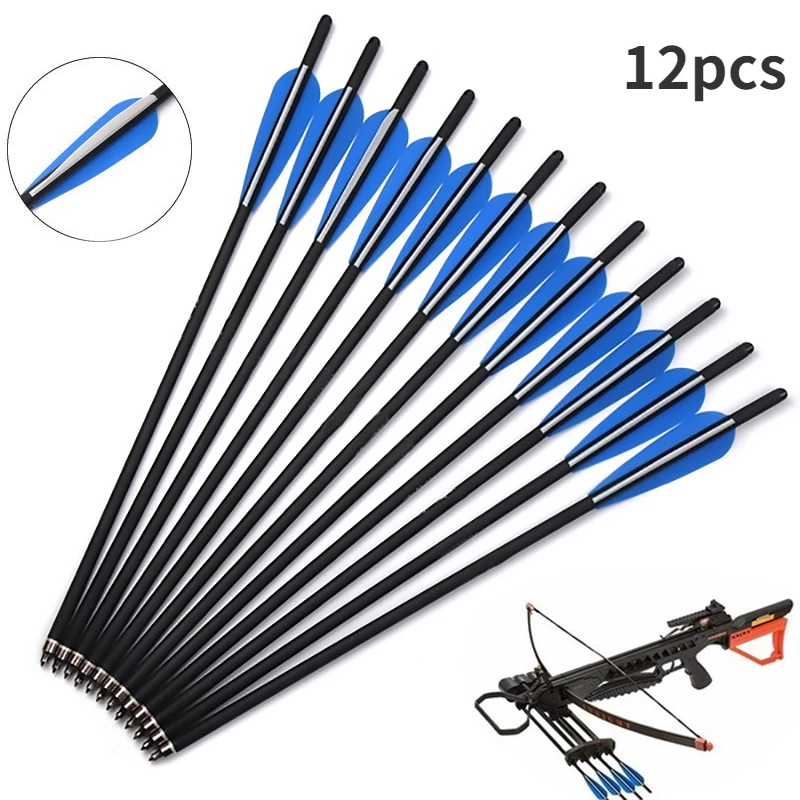 New Crossbow Archery Carbon Arrows 6/12 Pcs 16/17/18/20 Inch Blue Feather Recurve Crossbow Bolt Hunting Shooting Arrows Practice