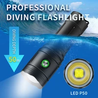 50 meter diving p50 flashlight ipx8 waterproof professional powerful diver light use 18650 battery underwater torch led lanter