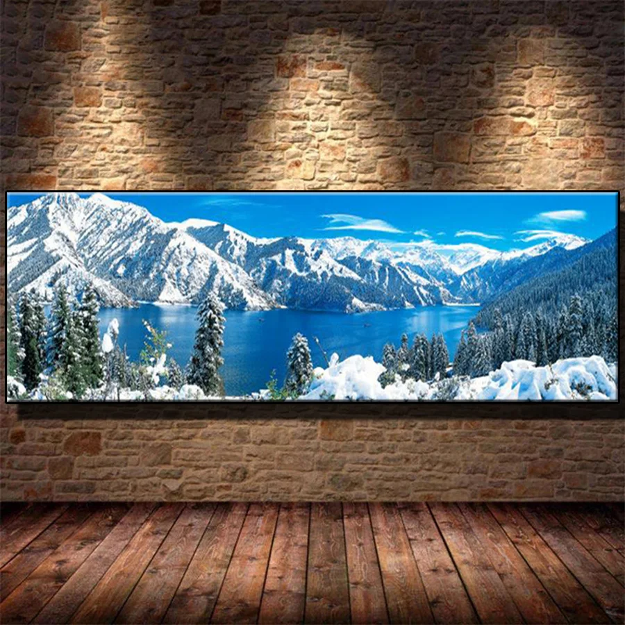 

Diamond Painting Snow Mountain, Lake and Mountain Landscape 5d Diamond Embroidery Full Diamond Mosaic Cross Stitch Decoration