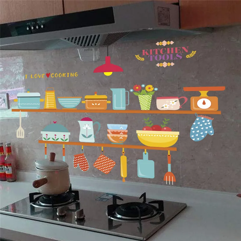 

3d vivid kitchen Tools decoration light wall stickers home decor diy vinyl art room mural posters