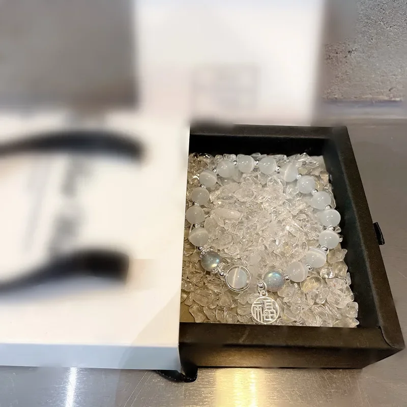 Белый опал 8 мм ретро браслет с лунным камнем Элегантный женский Сказочный модный