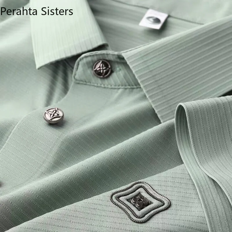 

High-grade Summer Ice Silk Short Sleeve Polo Shirt Men's 2023 Fashion Plum Blossom Embroidery Business Casual T-shirt Men Top