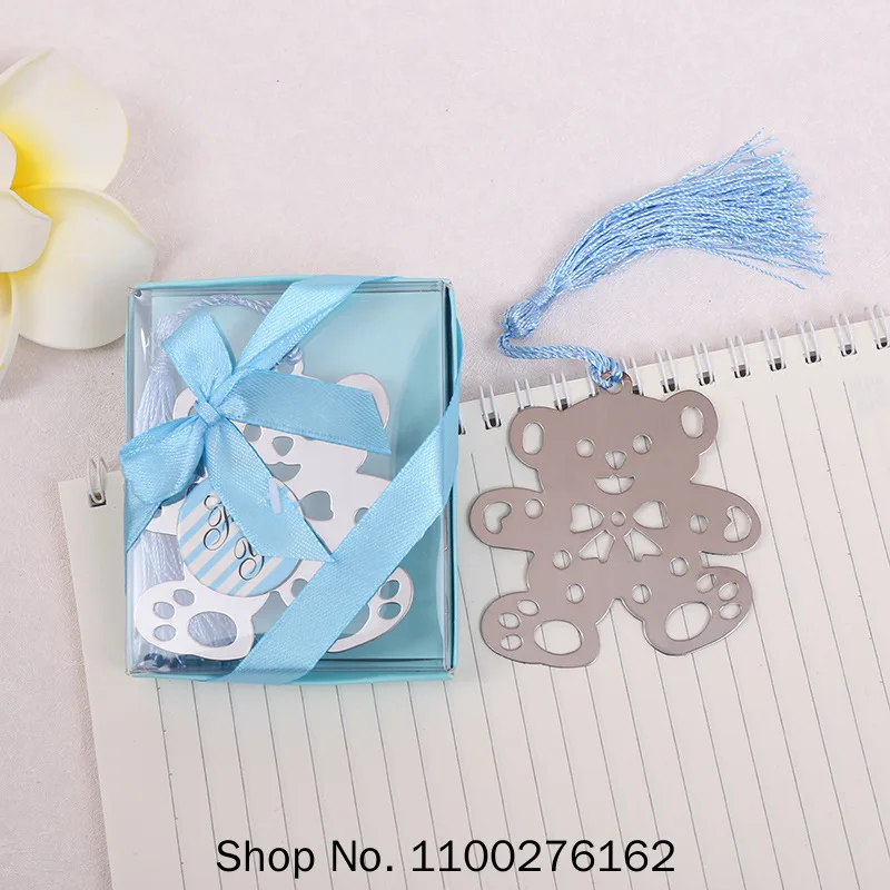 

50pcs Cute Bear Design Wedding Bookmark Favors With Tassel And Gift Box Baby Shower Souvenirs Student Creative Bear Bookmark