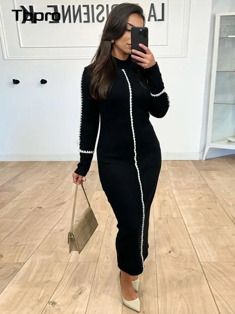 

Женское модное платье с длинным рукавом, повседневное элегантное облегающее платье макси, осень/зима 2023, шикарная фототкань, праздничная уличная одежда