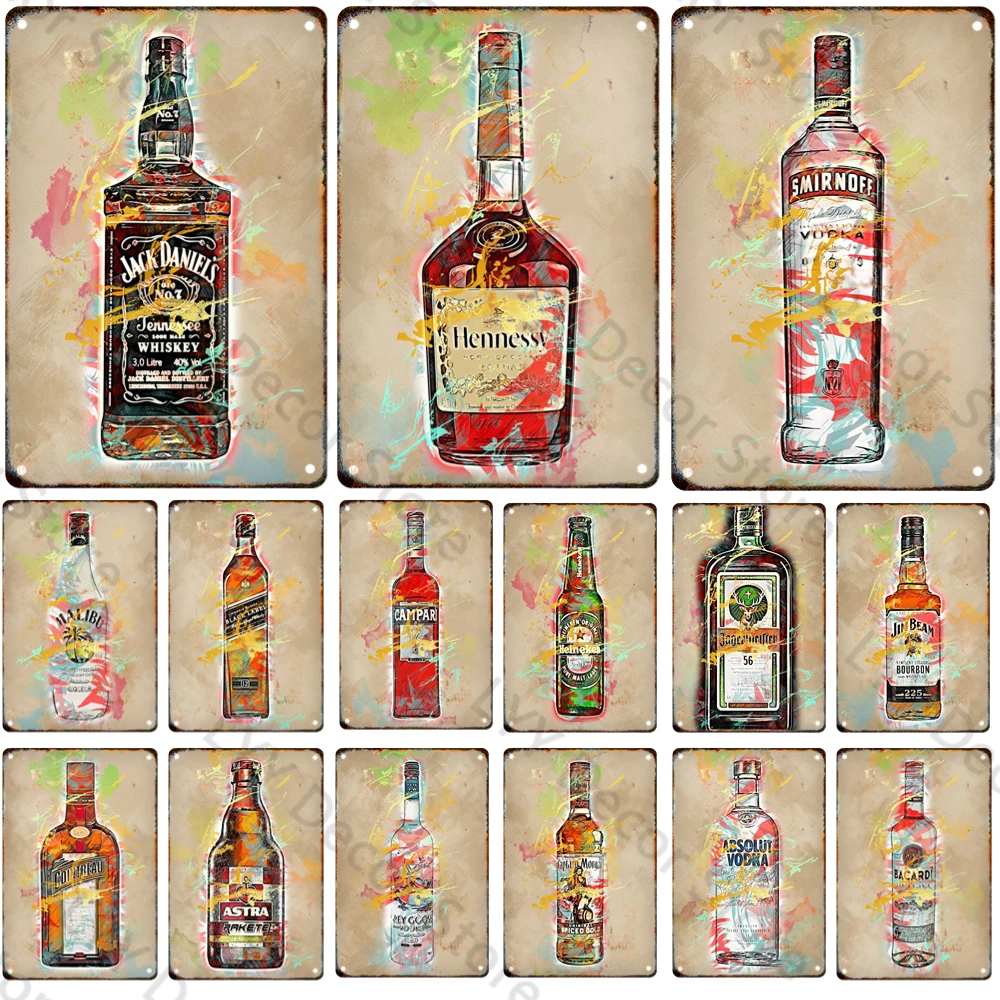 

Retro Beer Brand Whiskey Metal Tin Painting Poster Vintage Wall Art Stickers Home Bar Party Club Man Cave Decorative Painting