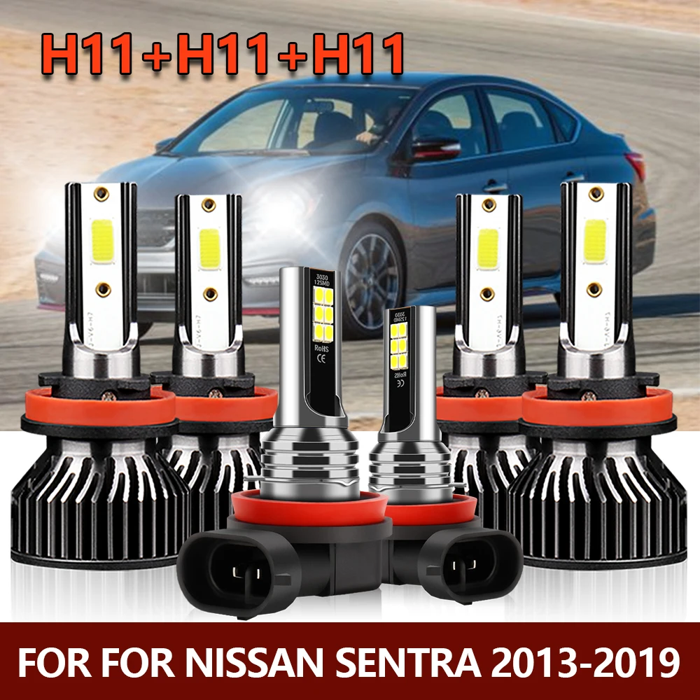 

6x светодиодный лампы для фар High Low Turbo, противотуманные фары H8 H9 H11, комбинированный комплект для Nissan Sentra 2013 2014 2015 2016 2017 2018 2019
