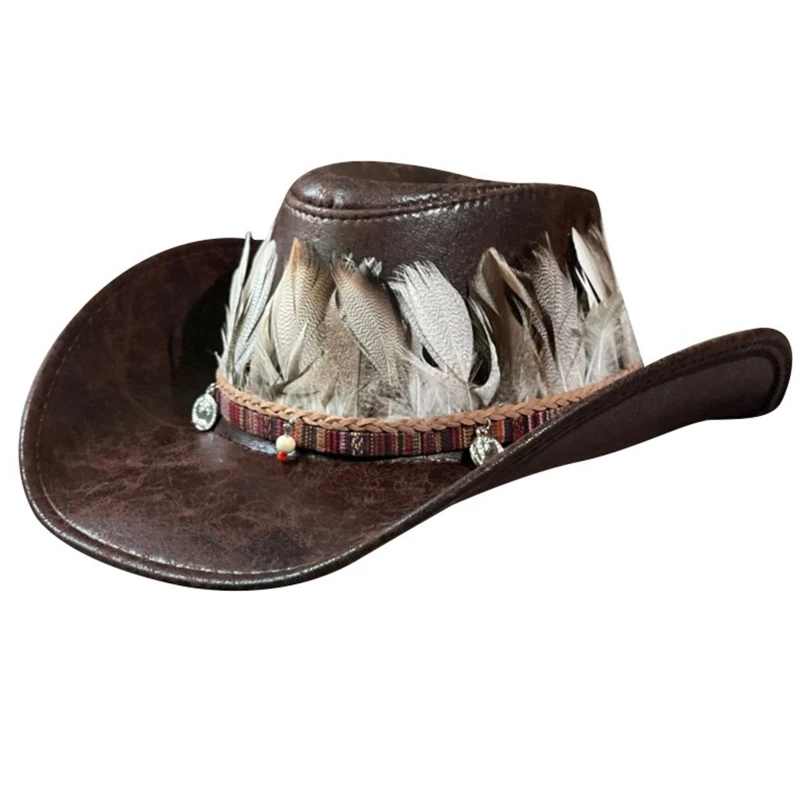 

Зимняя шляпа из искусственной кожи в этническом стиле, ковбойская шляпа с рулонными полями, западная джазовая шляпа