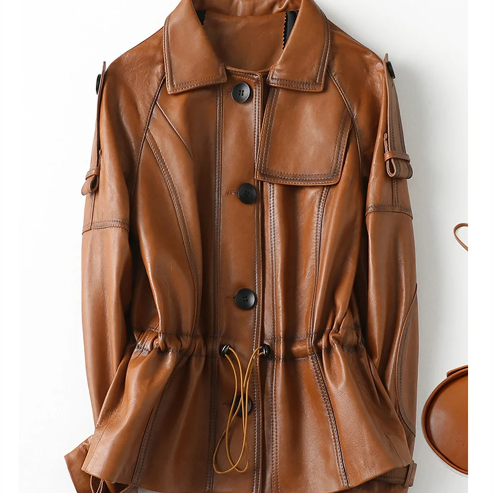 Women Genuine Jacket Real Leather Fashion Patchwork Winter Spring Women Genuine Real SheepSkin Leather Jacket Coats Trench Suit