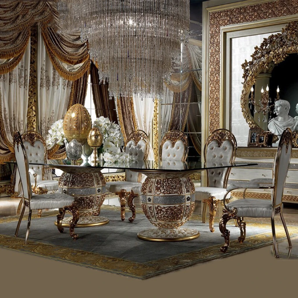 

Итальянский обеденный стол в европейском стиле, мебель для виллы и ресторана из массива дерева, резной стеклянный прямоугольный обеденный стол, круглый обеденный стол