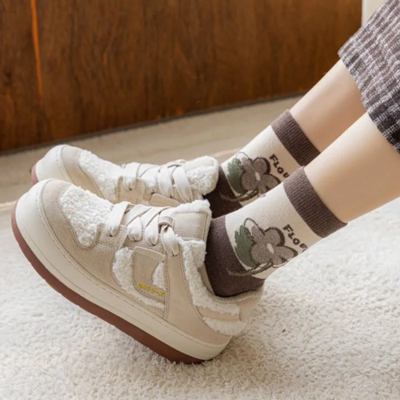 5 Pair Fashion Print Wool Socks For Women Cute Heart Thick Keep Warm Socks Set Cycling Korean Style Kawaii Female Calcetas Mujer