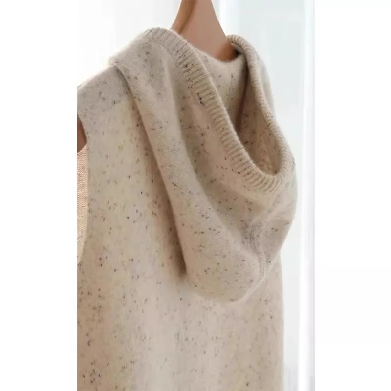 Ленивый кремово-белый цвет в горошек с капюшоном на молнии вязаный корейский