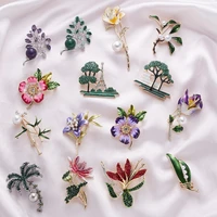 2022 new elegant retro plant leaf metal pin pearl flowers brooch for women collar accessories jewelry gifts