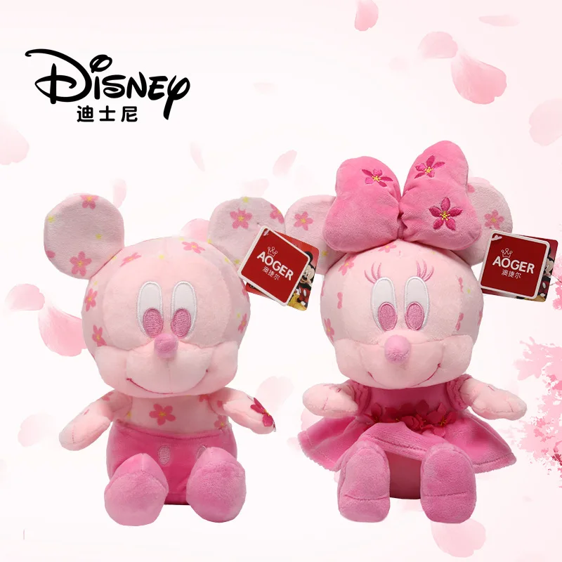 

Disney Cartoon Cute Peach Blossom Mickey Minnie Plush Action Figure Pink Girl Heart Mickey Mouse Doll Girl Children's Gift