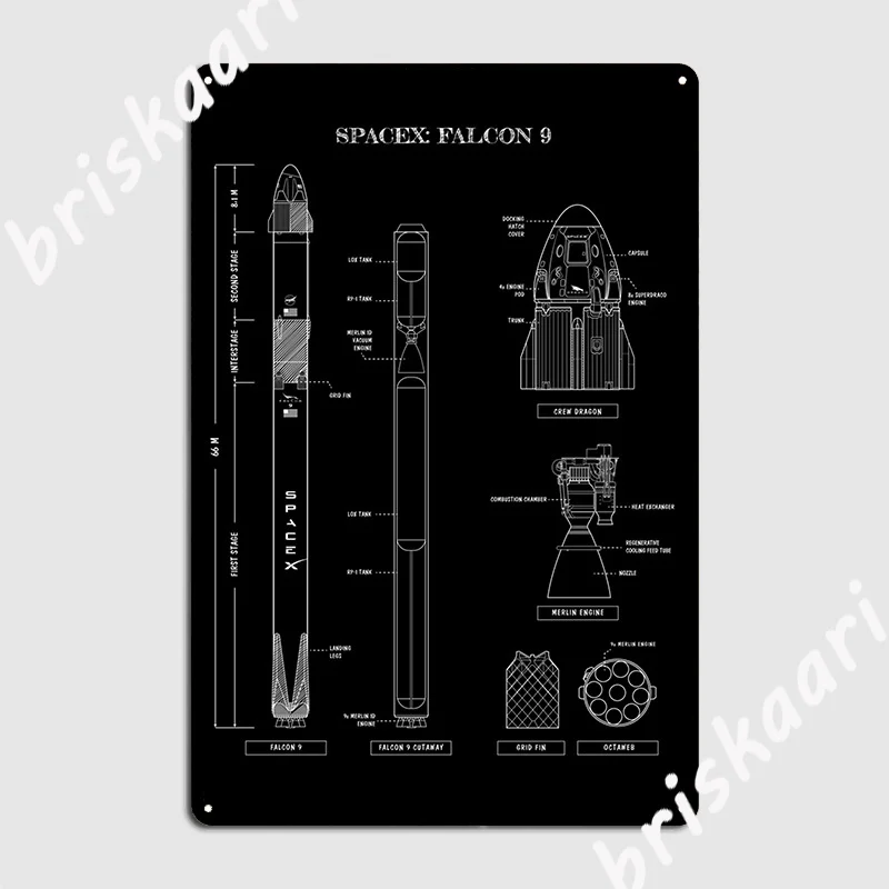 

Трафарет Spacex Falcon 9 и дракон белый без фона вертикальный металлический знак роспись клубный бар дизайн жестяной знак плакат