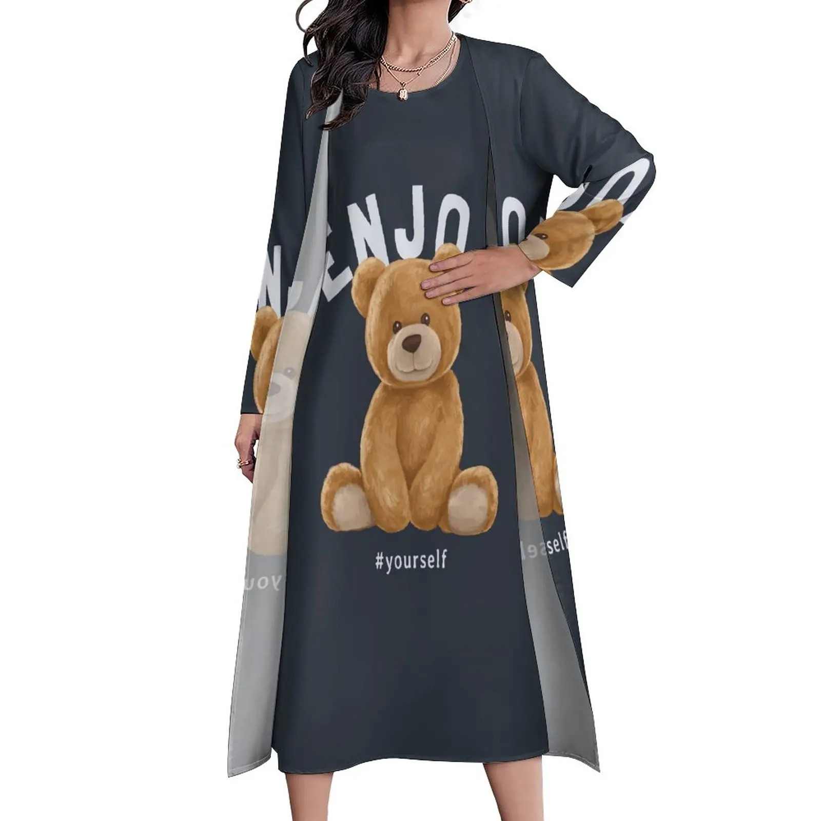 

Платье-макси с длинным рукавом и графическим принтом, 3XL, 4XL, 5XL