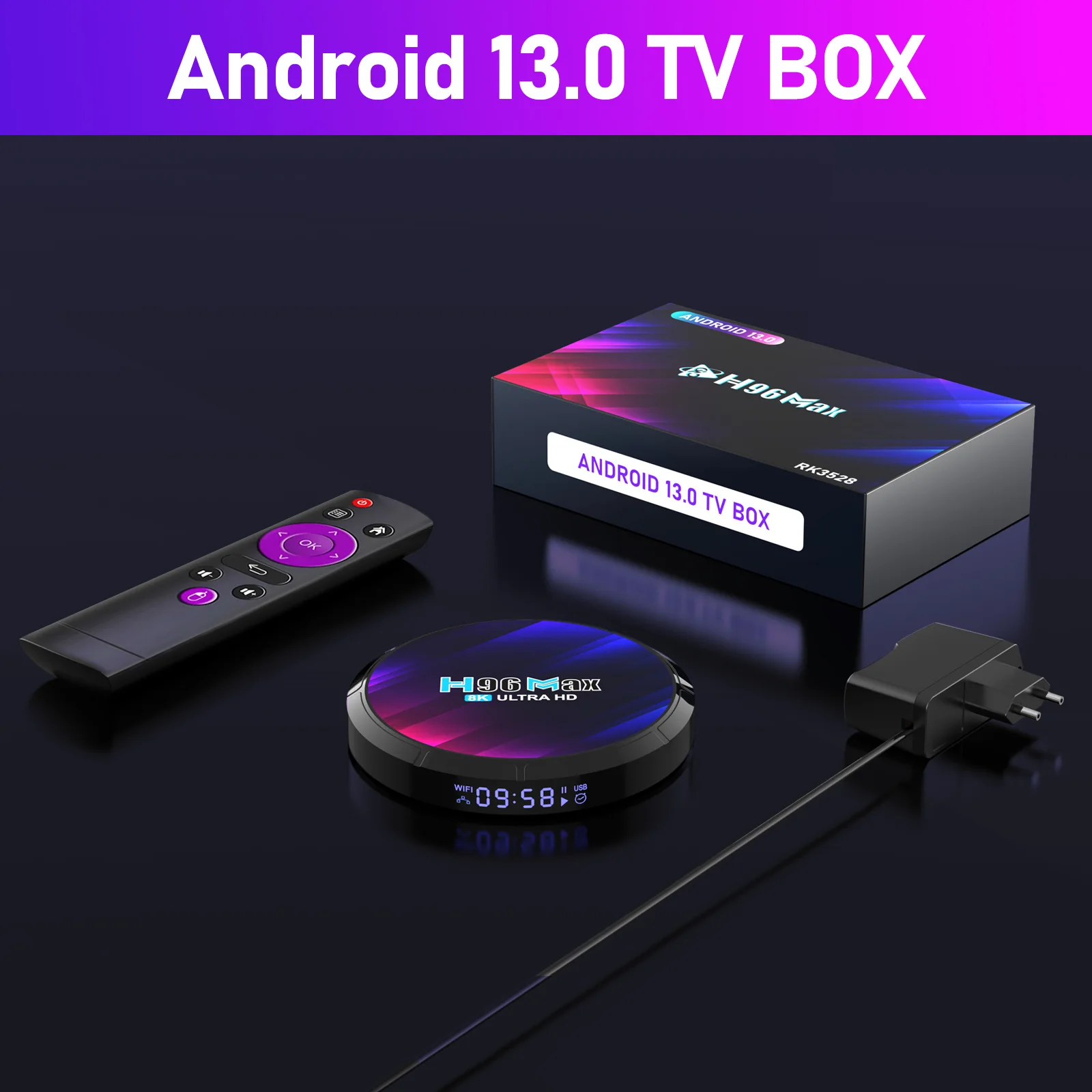 Фото ТВ-приставка H96 Max на Android 13, медиаплеер RK3528 4 ГБ/64 ГБ с Wi-Fi 6, BT5.0, 4K, для Smart TV