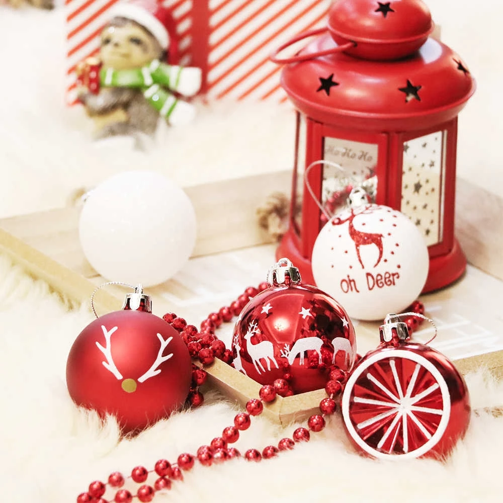 20pcs Christmas Balls 6cm Matte Glossy Drawing Ornament for Xmas Tree Hanging Baubles Decorations Shatterproof Plastic