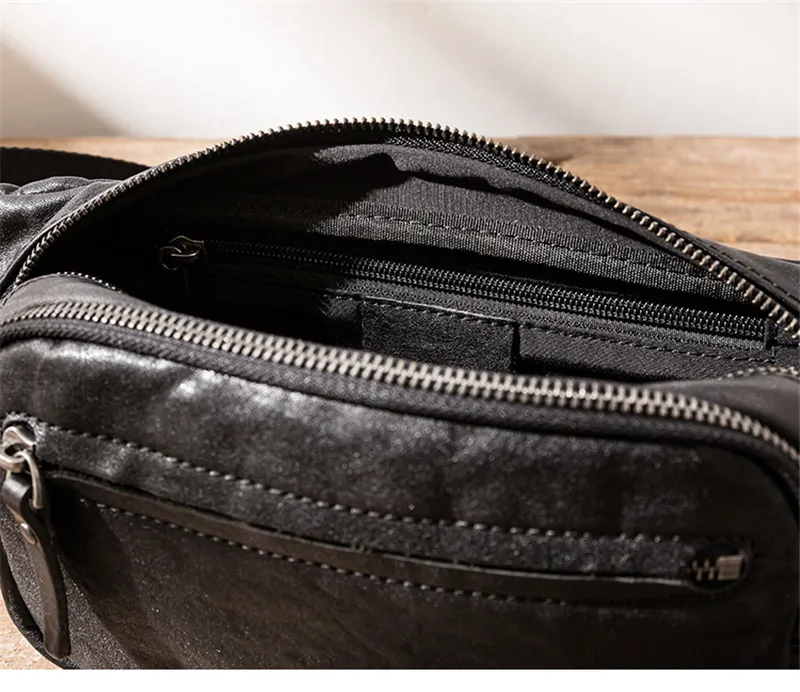 Simple casual luxury natural genuine leather men's black chest bag fashion outdoor sports light teens shoulder crossbody bag