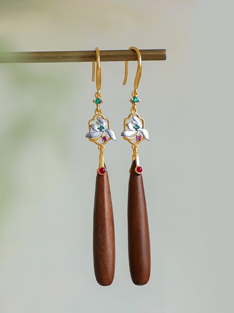 Индийские серьги из белого сандалового дерева женские стерлингового серебра S925