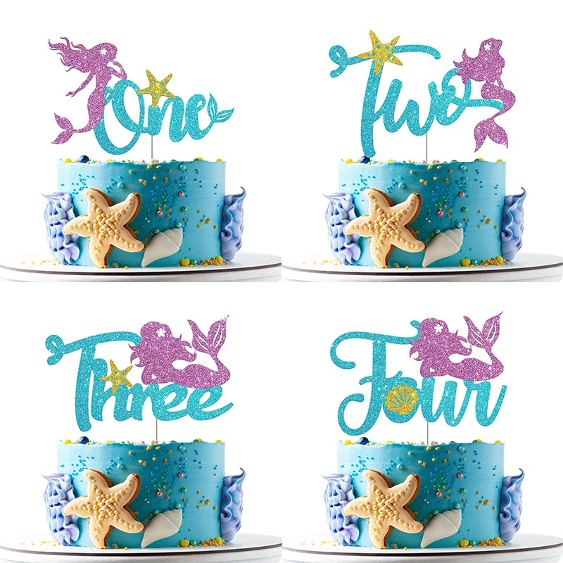 

Glitter Number Mermaid Tail cake Topper Little Mermaid Party Decoration For Girl 1 2 3 Year Birthday Party Decor Baby Shower