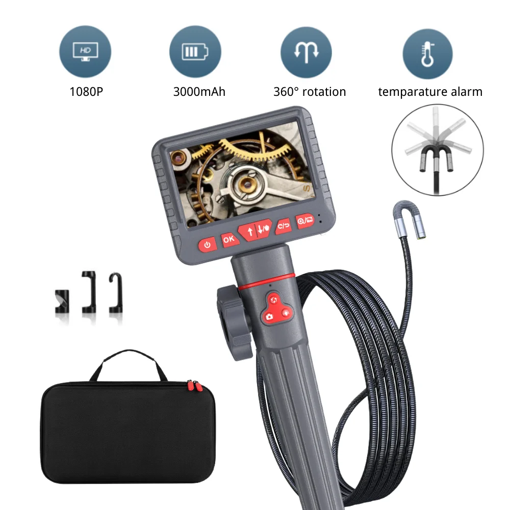 

6mm 8.5mm 360° Steering Industrial Endoscope 3m 5m 1080P Articulating Borescope 4.3 " Screen for Car Sewer Inspection Carry Case