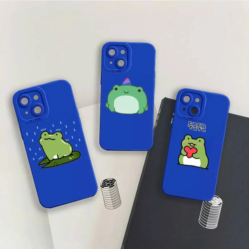 

frog cute cartoon animal Phone Case For iPhone 13 12 11 Pro MAX Mini X XS XR 7 8 Plus Camera Lens Liquid Silicone Klein Blue