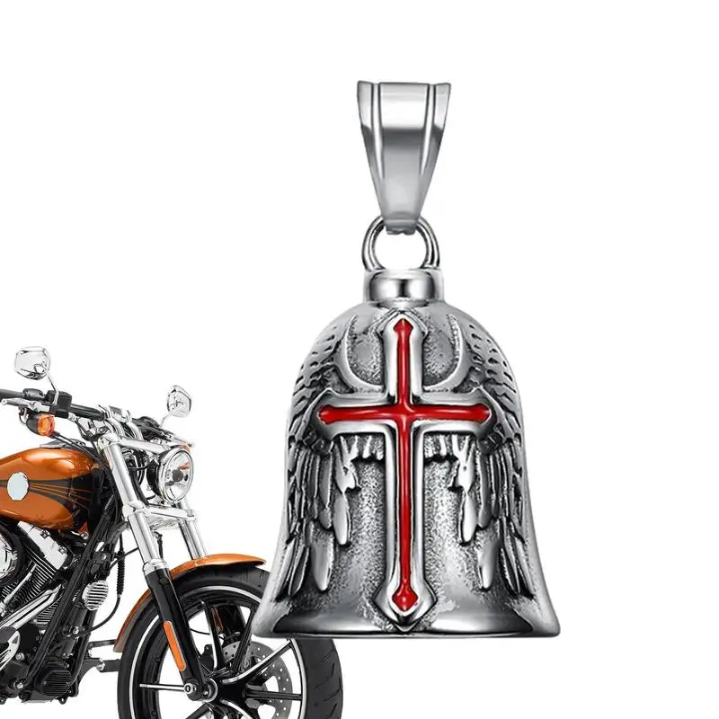 

Retro Punk Style Men's Cross Lucky Bell Angel Wing Knight Bell Metal Pendant Motorcycle Riding Guardian Bell Accessories